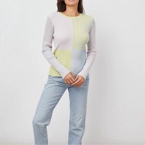 Rails Pia Pastel Colorblock Ribbed Knit Sweater Small Scoop Neck Long Sleeve